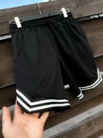 Мужские Летние Черные Шорты Двунитка с Полосами Внизу