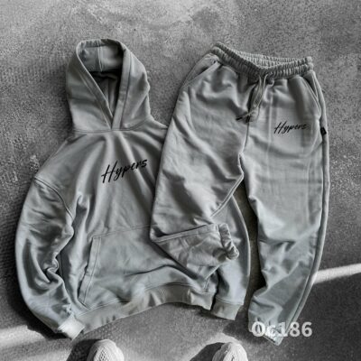 Мужской Демисезонный Серый Спортивный Костюм Худи Джоггеры с Надписью