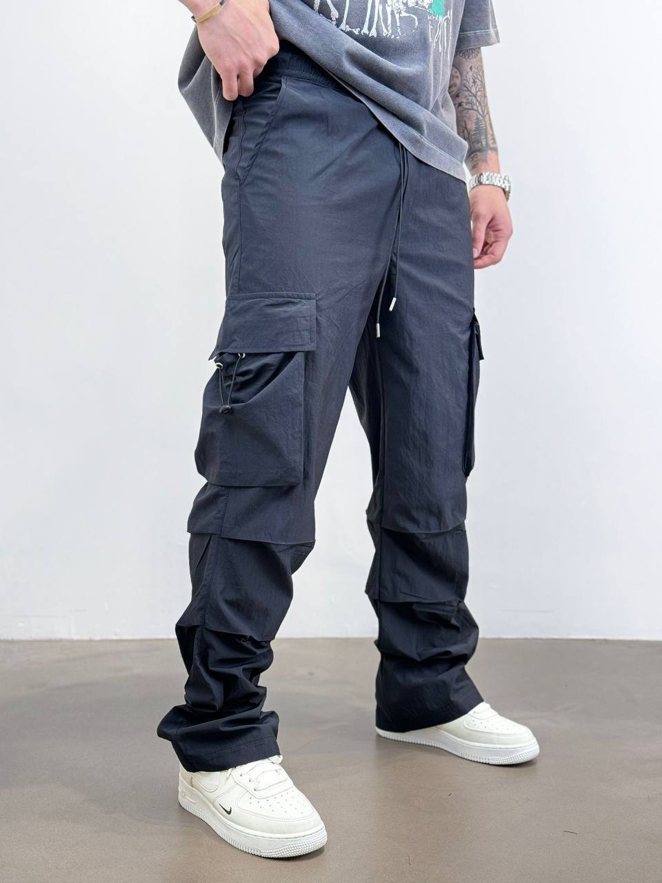 photo_2024-08-31_13-19-48 Мужские Широкие Черные Спортивные Штаны с Большими Накладними Карманами