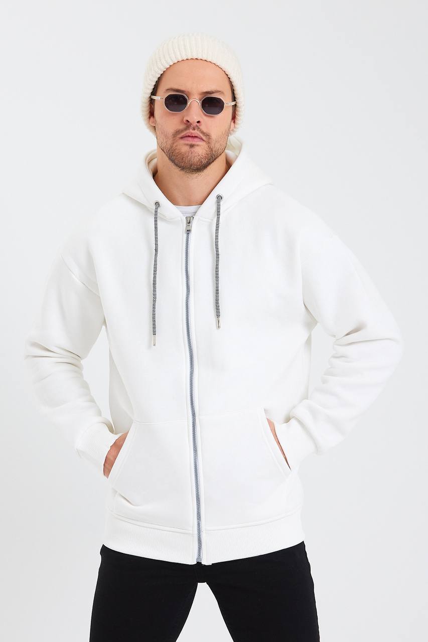 photo_2024-09-09_09-14-01 Мужское Белое Худи Оверсайз на Молнии - Утепленное на Флисе