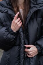 Женская Объемная Зимняя Черная Куртка Пуховик Дутик