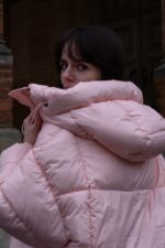 Женская Объемная Зимняя Розовая Куртка Пуховик Дутик