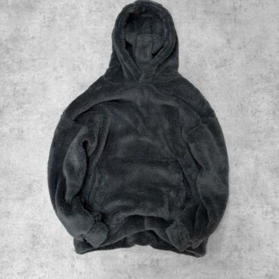 Мужское Теплое Плюшевое Графитовое Худи Оверсайз - Двухсторонняя Махра