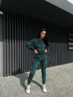 Женский Мягкий Зеленый Велюровый Спортивный Костюм (Худи + Джоггеры)