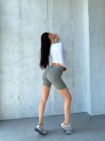 Женские Велосипедки Хаки в Рубчик с Высокой Двойной Посадкой