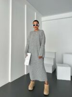 Женское Вязаное Серое Платье Косичка - Теплое Длинное Прямого Кроя