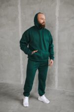 Мужской Утепленный Зимний Зеленый Спортивный Костюм Оверсайз (Худи + Джоггеры)