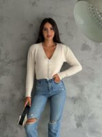 Женский Короткий Мягкий Карамельный Кардиган на Пуговицах Сердечках
