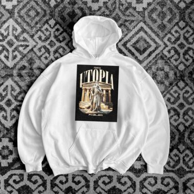 Мужское Белое Худи Трехнитка Оверсайз c Принтом "Utopia"