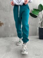 Мужские Теплые Базовые Зеленые Спортивные Штаны Джоггеры на Флисе