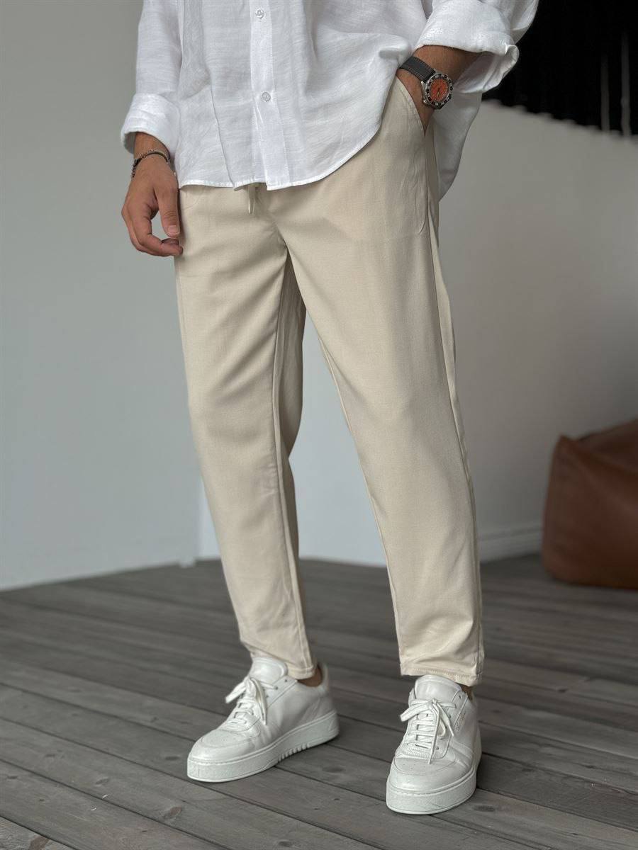 photo_2024-12-29_09-35-45 Мужские Свободные Коттоновые Бежевые Брюки Классика