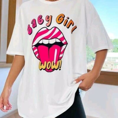 Женская Объемная Белая Футболка Свободного Кроя "Baby Girl WOW!"