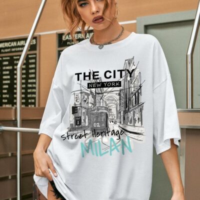 Женская Объемная Белая Футболка Оверсайз с Принтом The City New York