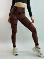 Женские Гладкие Коричневые Лосины Push Up с Мраморным Принтом