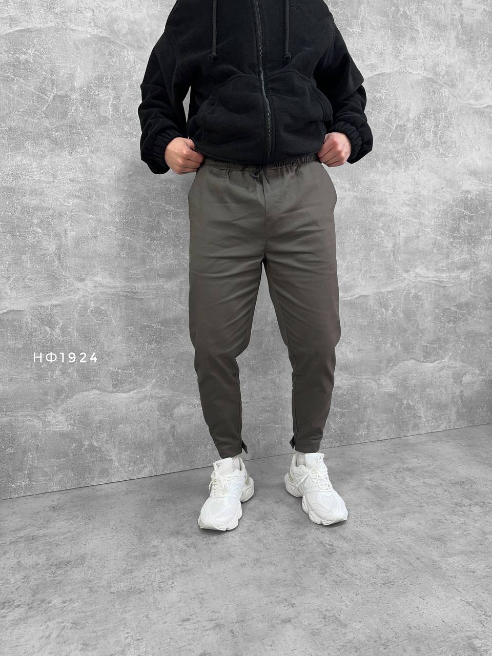 photo_2025-01-24_08-37-11 Мужские Коттоновые Темно-Серые Штаны Брюки с Липучками Внизу