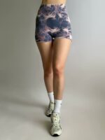 Женские Короткие Фиолетовые Спортивные Шорты Велосипедки Push Up в Мраморный Принт