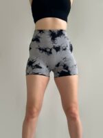 Женские Короткие Серые Спортивные Шорты Велосипедки Push Up в Мраморный Принт