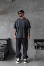 Мужская Хлопковая Футболка Оверсайз Антрацитового Цвета Варенка Градиент