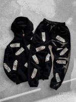 Мужской Демисезонный Белый Спортивный Костюм Худи Джоггеры в Принтах