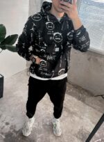 Мужской Черный Анорак Плащевка с Капюшоном и Принтами