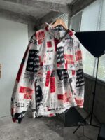 Мужской Белый Анорак Плащевка с Капюшоном в Яркий Принт