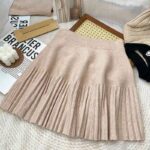 Женская Бежевая Юбка Плиссе Мини с Высокой Талией