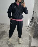 Мужской Базовый Свободный Графитовый Спортивный Костюм Свитшот Штаны Трехнитка