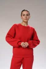 Женский Базовый Красный Спортивный Костюм Оверсайз с Начесом (Свитшот + Штаны)