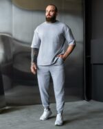 Мужской Базовый Серый Костюм Двунитка - Футболка Оверсайз + Штаны Джоггеры