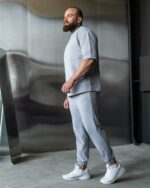 Мужской Базовый Серый Костюм Двунитка - Футболка Оверсайз + Штаны Джоггеры