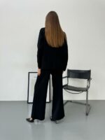 Женский Трикотажный Черный Костюм Кардиган Штаны с Золотистой Фурнитурой