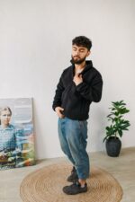 Мужская Теплая Черная Кофта Барашек на Молнии с Высокой Горловиной