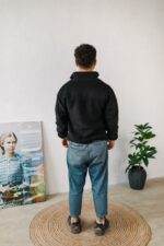 Мужская Теплая Черная Кофта Барашек на Молнии с Высокой Горловиной
