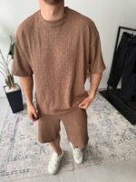 Мужской Легкий Летний Костюм Мокко Жатка Оверсайз