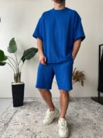 Мужской Легкий Летний Синий Костюм Жатка Оверсайз