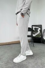 Мужской Серый Костюм в Рубчик - Кофта з Замком на Воротнике + Штаны Мом