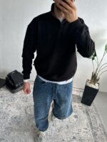 Мужская Черная Кофта Оверсайз - Свитшот с Высокой Горловиной на Замке