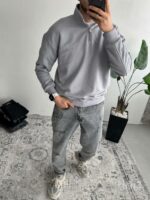 Мужская Серая Кофта Оверсайз - Свитшот с Высокой Горловиной на Замке