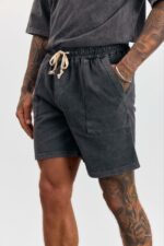 Мужской Графитовый Летний Костюм Двунитка Варенка с Вышивкой на Груди (Футболка + Шорты)