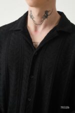 Мужской Трикотажный Черный Летний Ажурный Костюм - Рубашка с Коротким Рукавом + Шорты