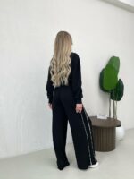 Женский Черный Костюм с Кантом - Кофта на Молнии + Широкие Штаны