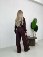 Женский Коричневый Костюм с Кантом - Кофта на Молнии + Широкие Штаны
