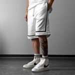 Мужские Летние Белые Шорты Свободного Кроя с Черными Полосками Вставками