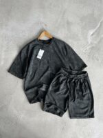 Мужской Графитовый Летний Костюм Футболка Шорты Варенки с Потертостями по Краям