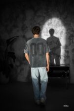 Мужская Графитовая Футболка Варенка Оверсайз с Принтом Номер "00"