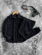 Мужской Вельветовый Черный Костюм (Рубашка + Джоггеры)