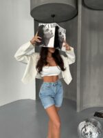 Женские Базовые Голубые Джинсовые Шорты с Подворотами