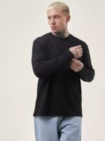 Мужской Базовый Черный Лонгслив Свободного Кроя