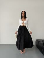 Женская Длинная Черная Юбка Макси Жатка на Резинке