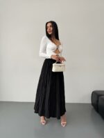 Женская Длинная Черная Юбка Макси Жатка на Резинке